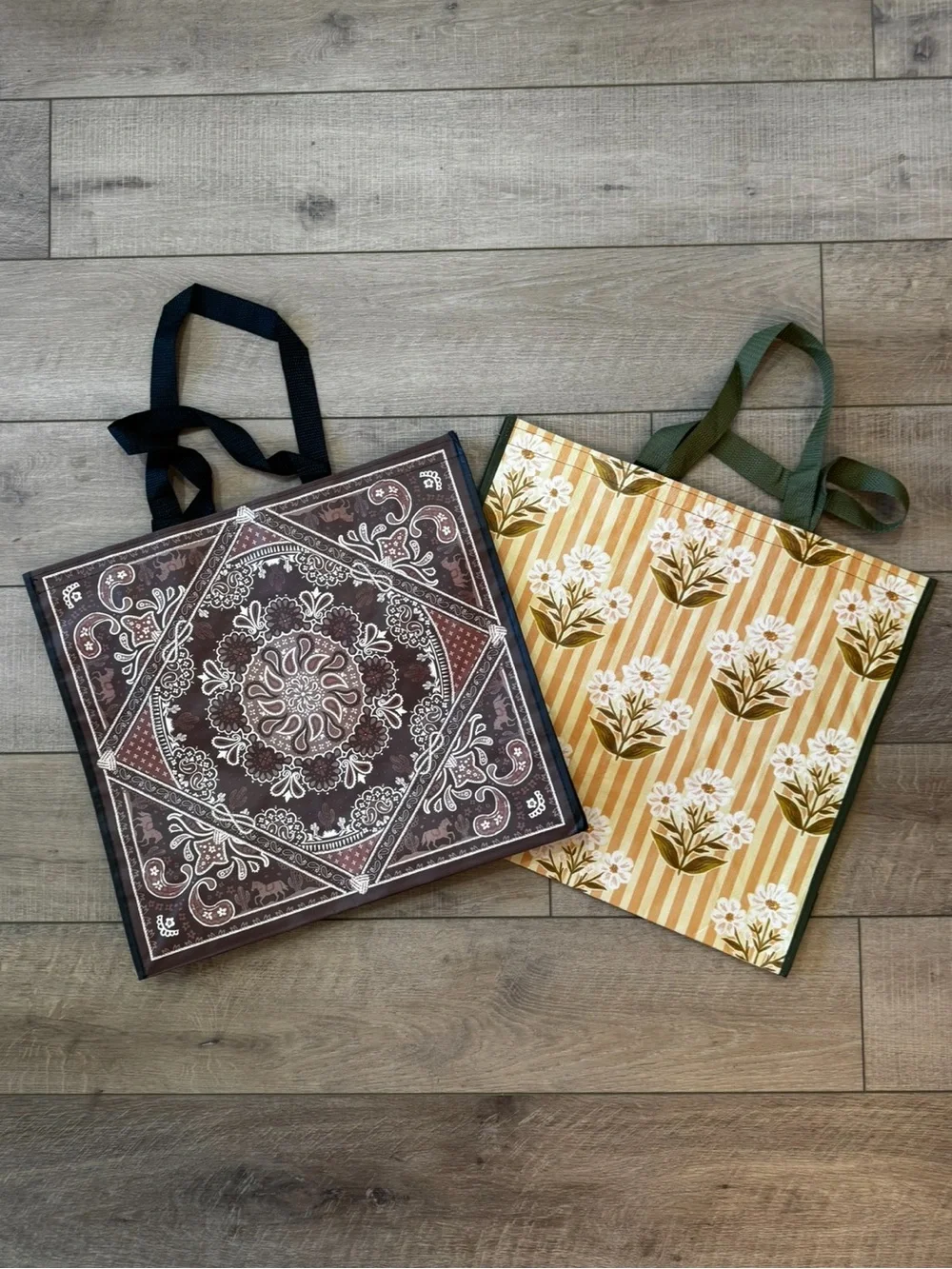 Homegoods TJMaxx Marshalls Western Brown Bandana & Floral Print Tote Bags NWOT